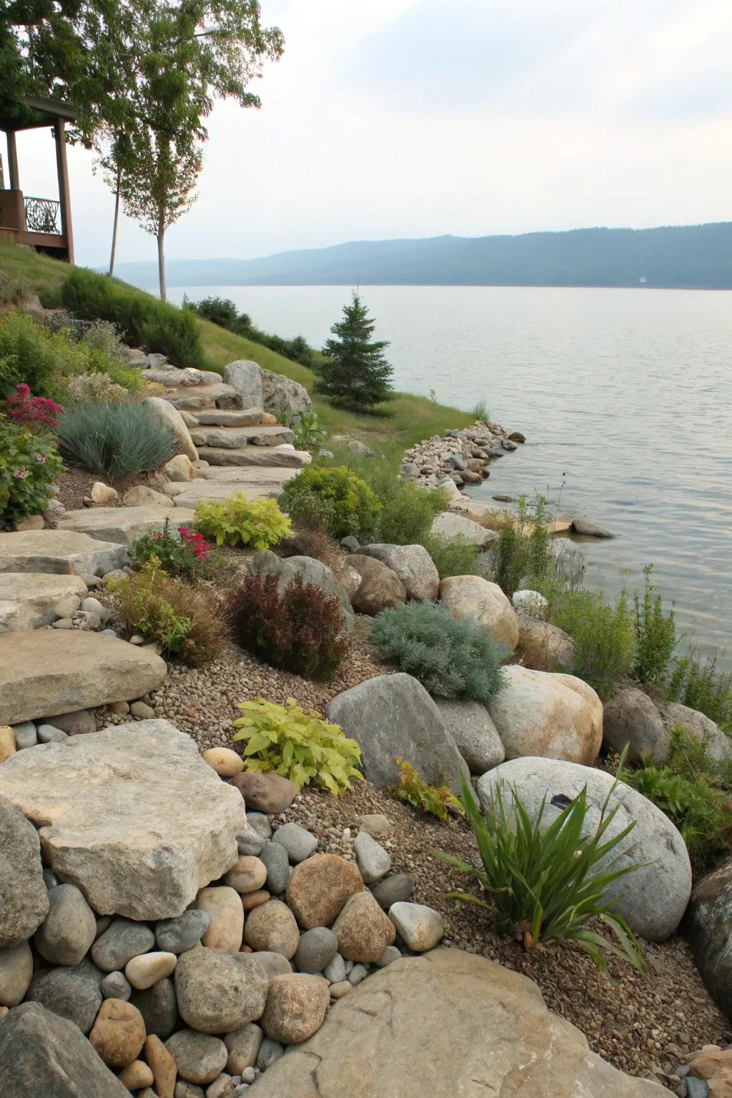 An attractive stone garden adding texture and interest to the slope.