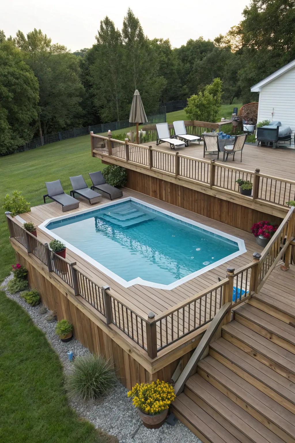 A multi-level above-ground pool setup for added interest.