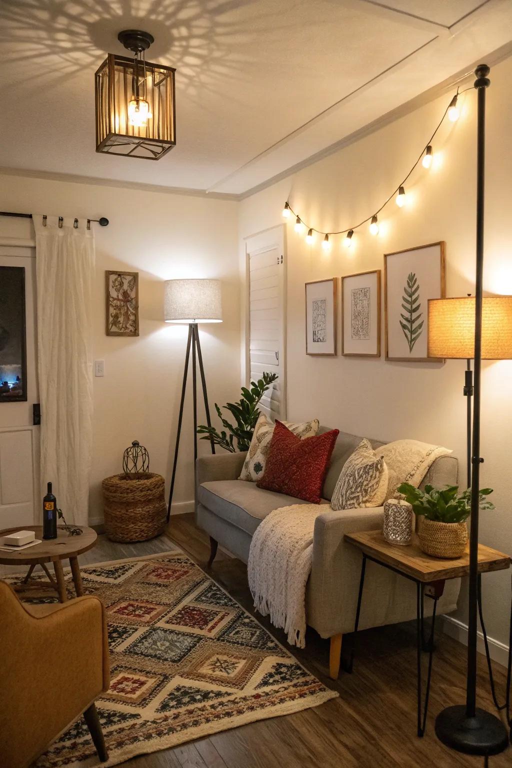 Layered lighting improves atmosphere and functionality in smaller areas.