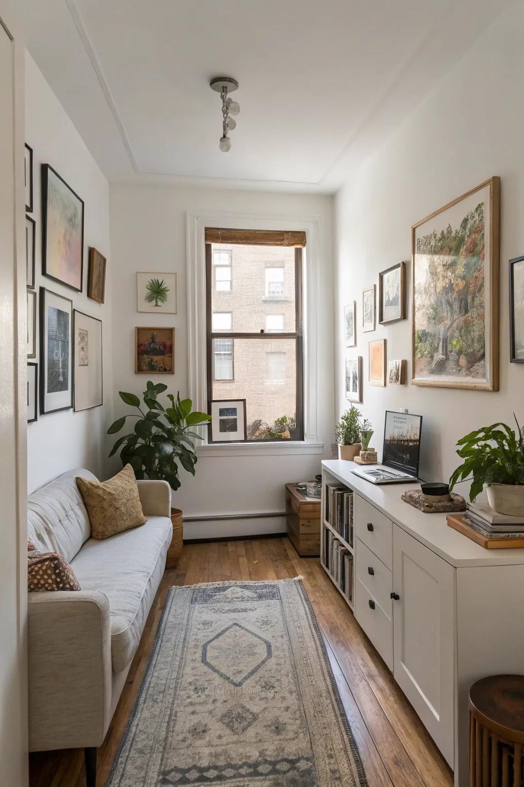 Simple decor with a personal touch enhances a small space.