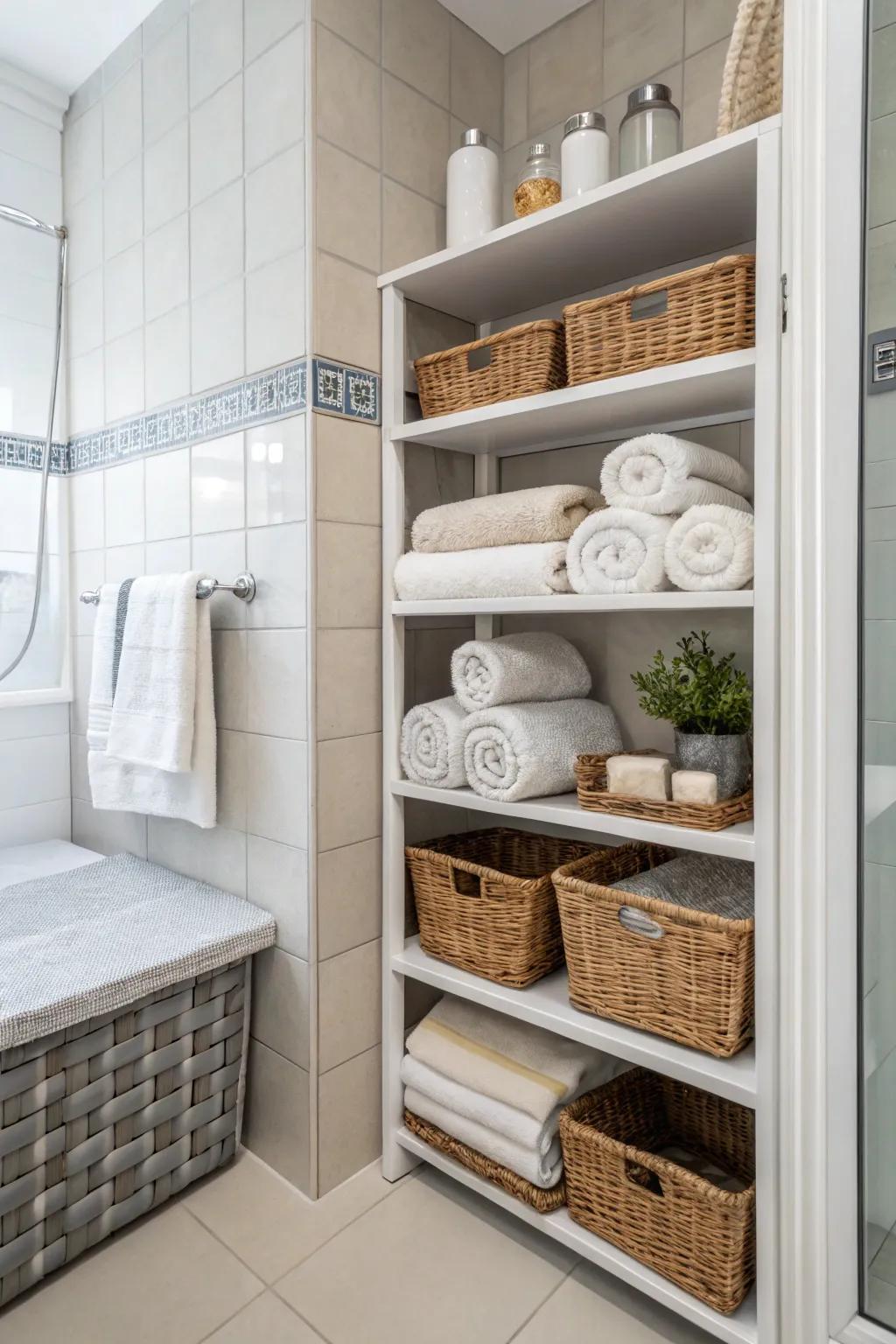 Spruce up your bathroom's look with stylish towel storage.