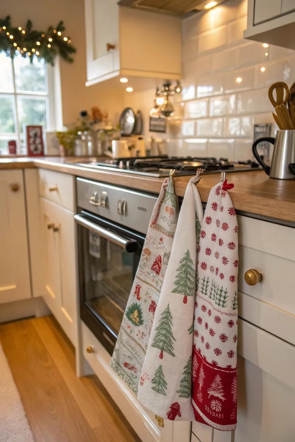 Festive tea towels ready to bring cheer to any kitchen.