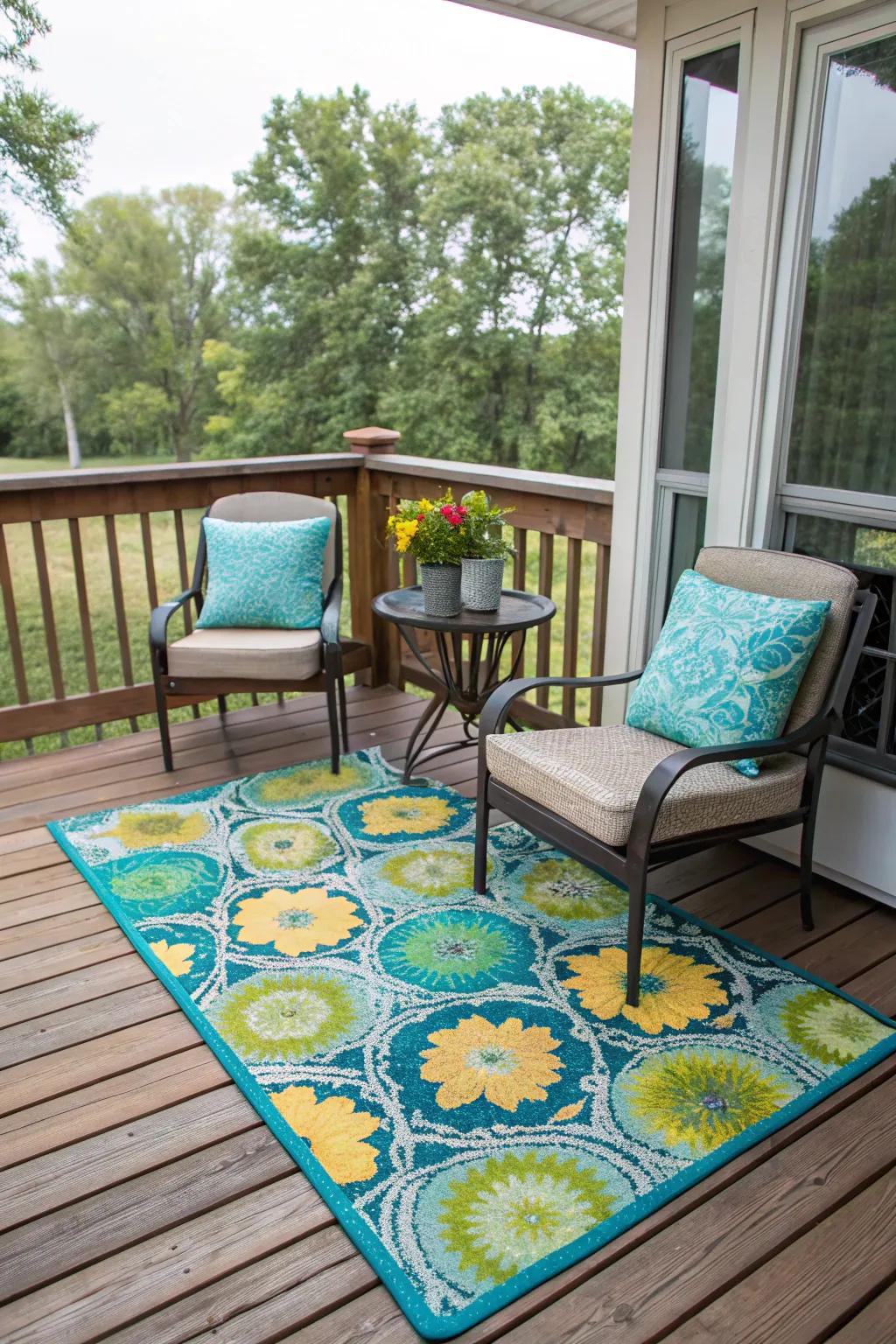 A decorative rug adds warmth and a personal touch to your deck.
