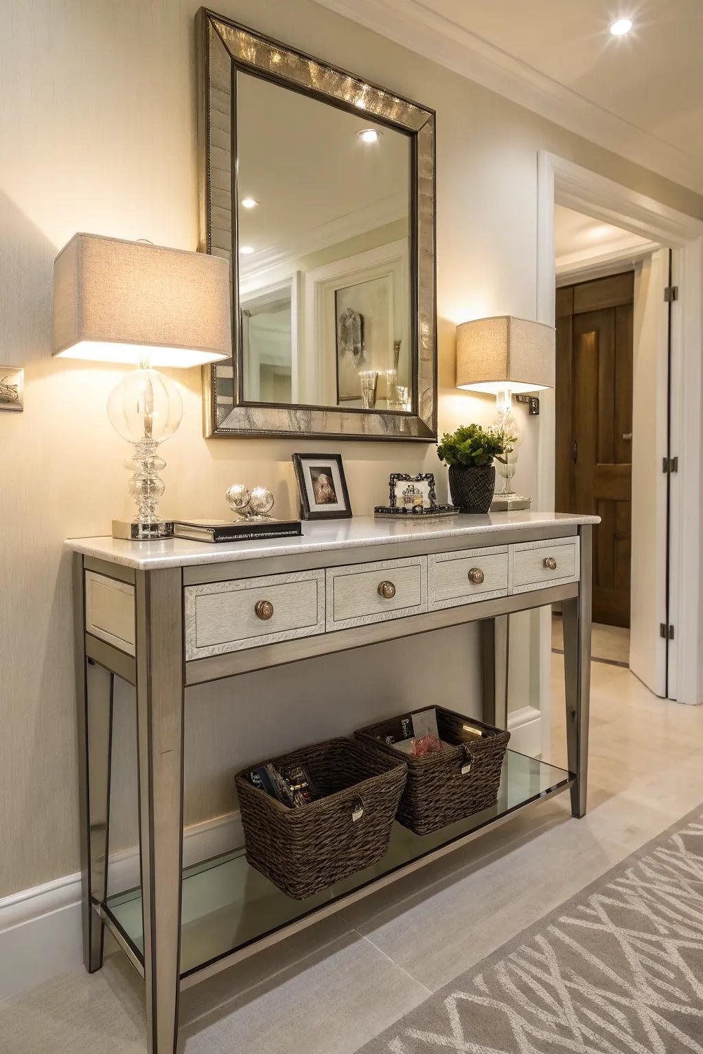A chic console table seamlessly combining storage and style.