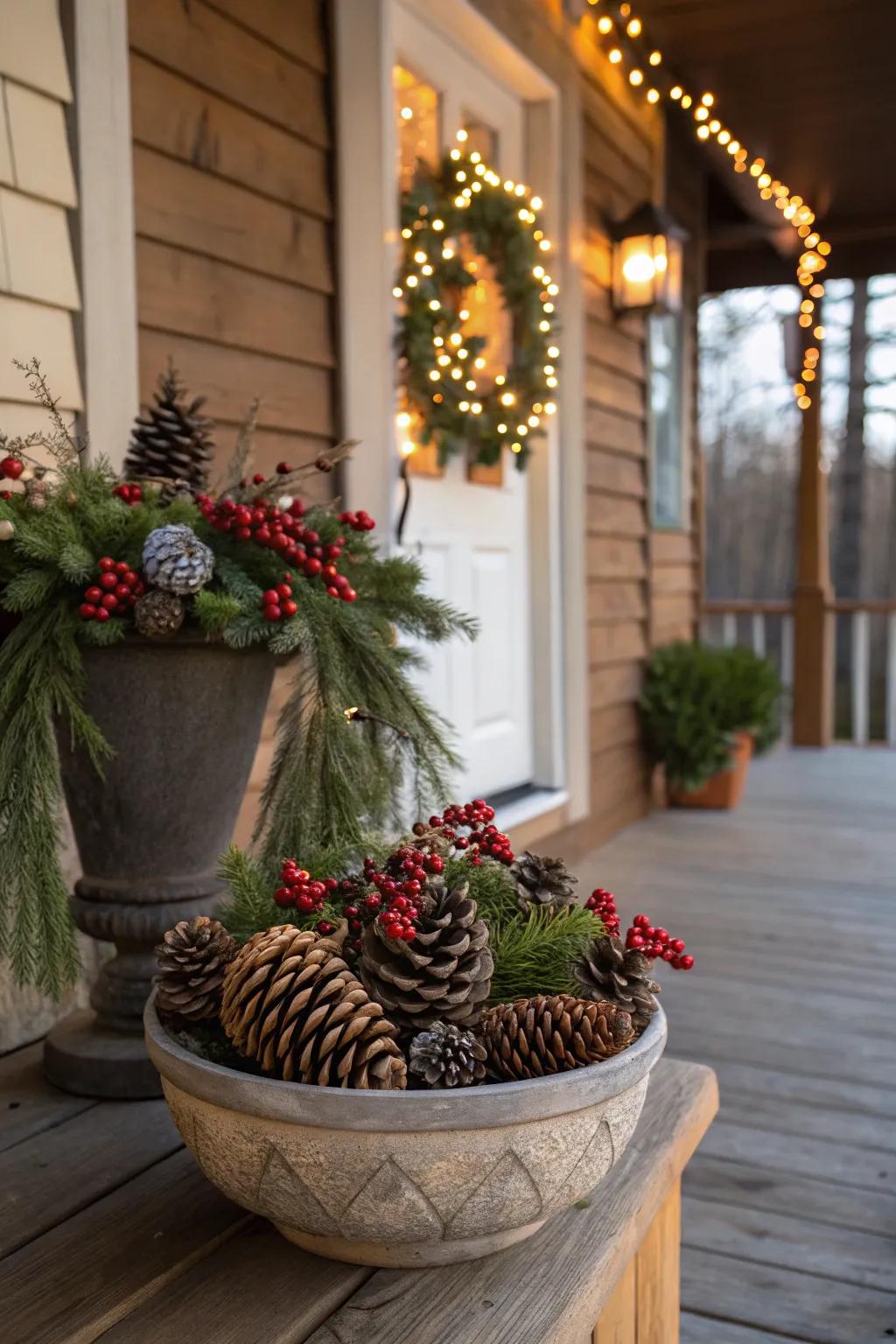 Cones and berries append natural charm.