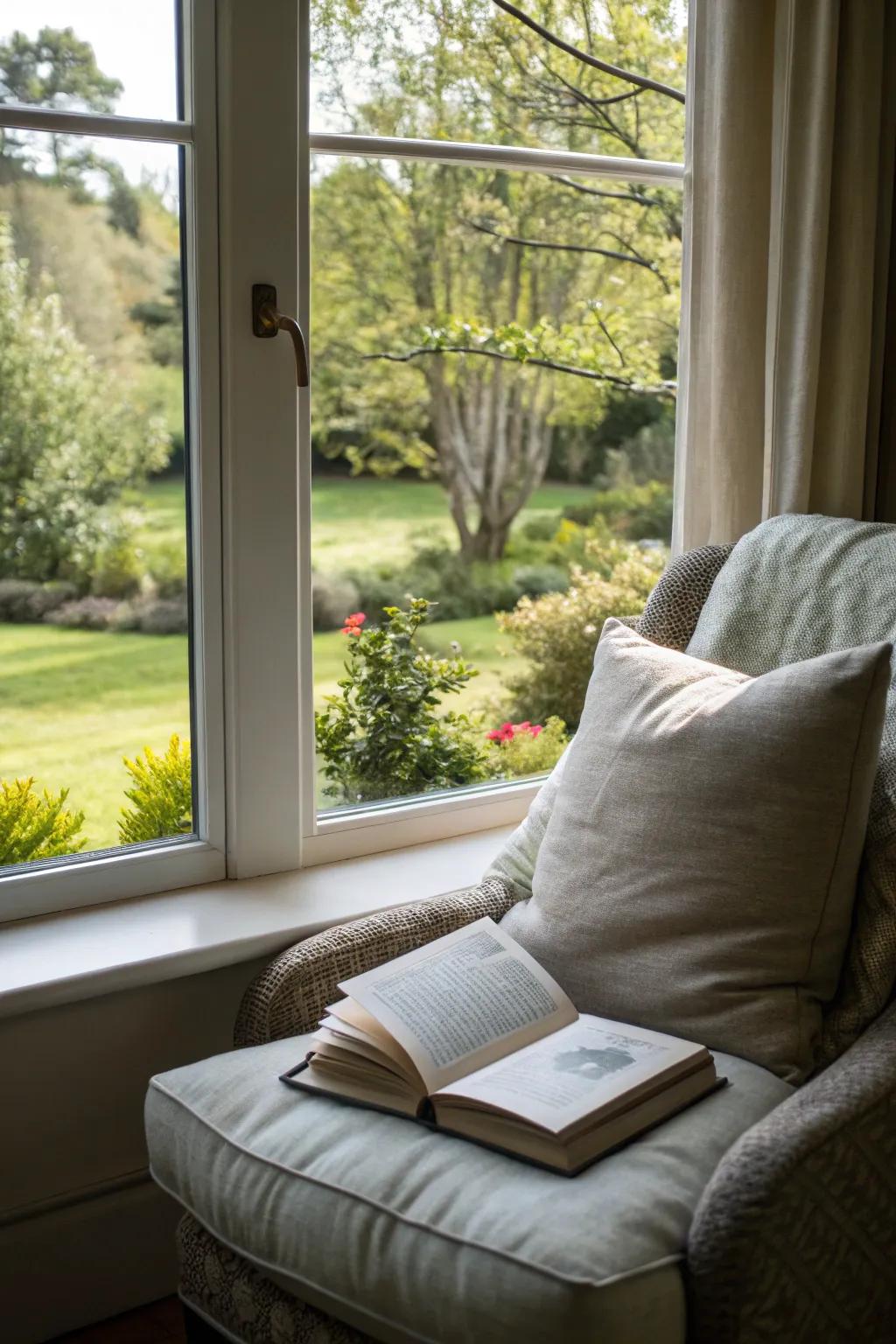 Natural views enrich the reading experience.