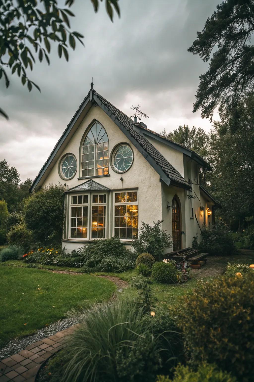 Distinctive window compositions usher in luminescence and function as a focal point.