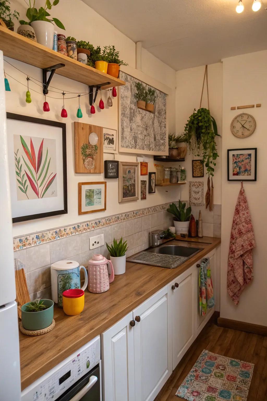 Tailored aspects inject a warm, personal feel into this small kitchen setting.