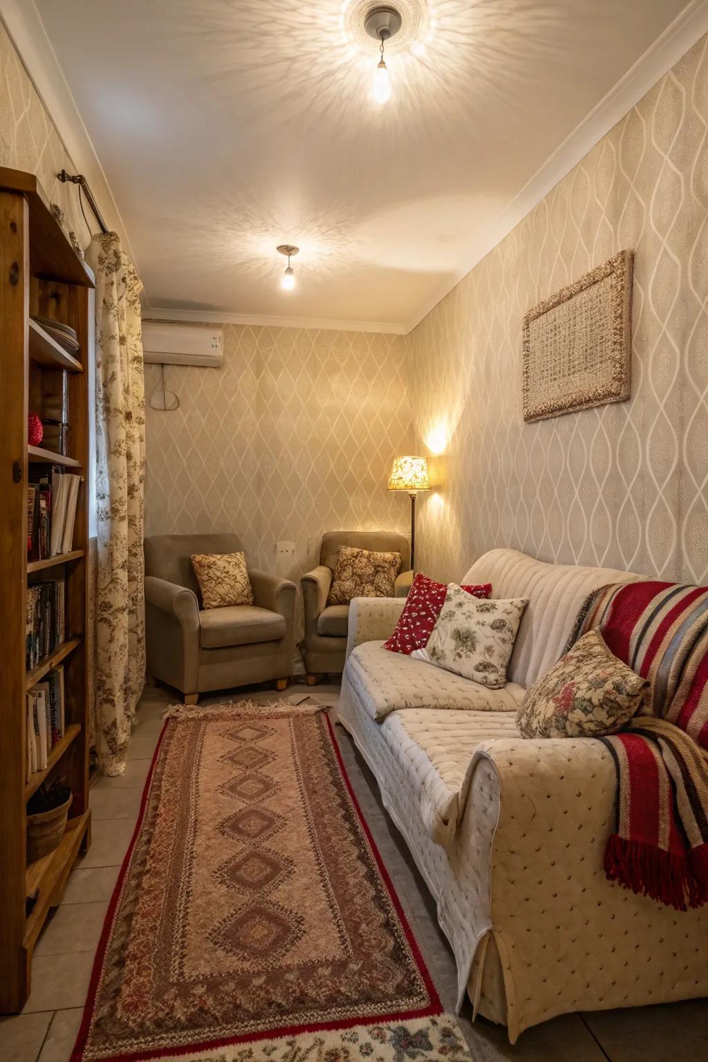 Textured fabrics add depth and interest.