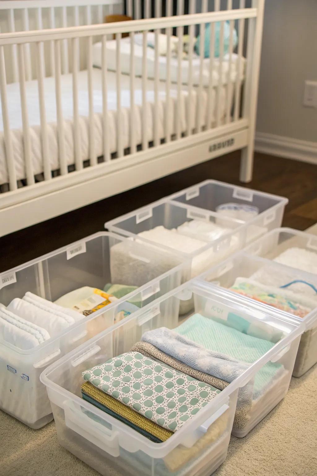 See-through storage solutions for effortless access and organization.