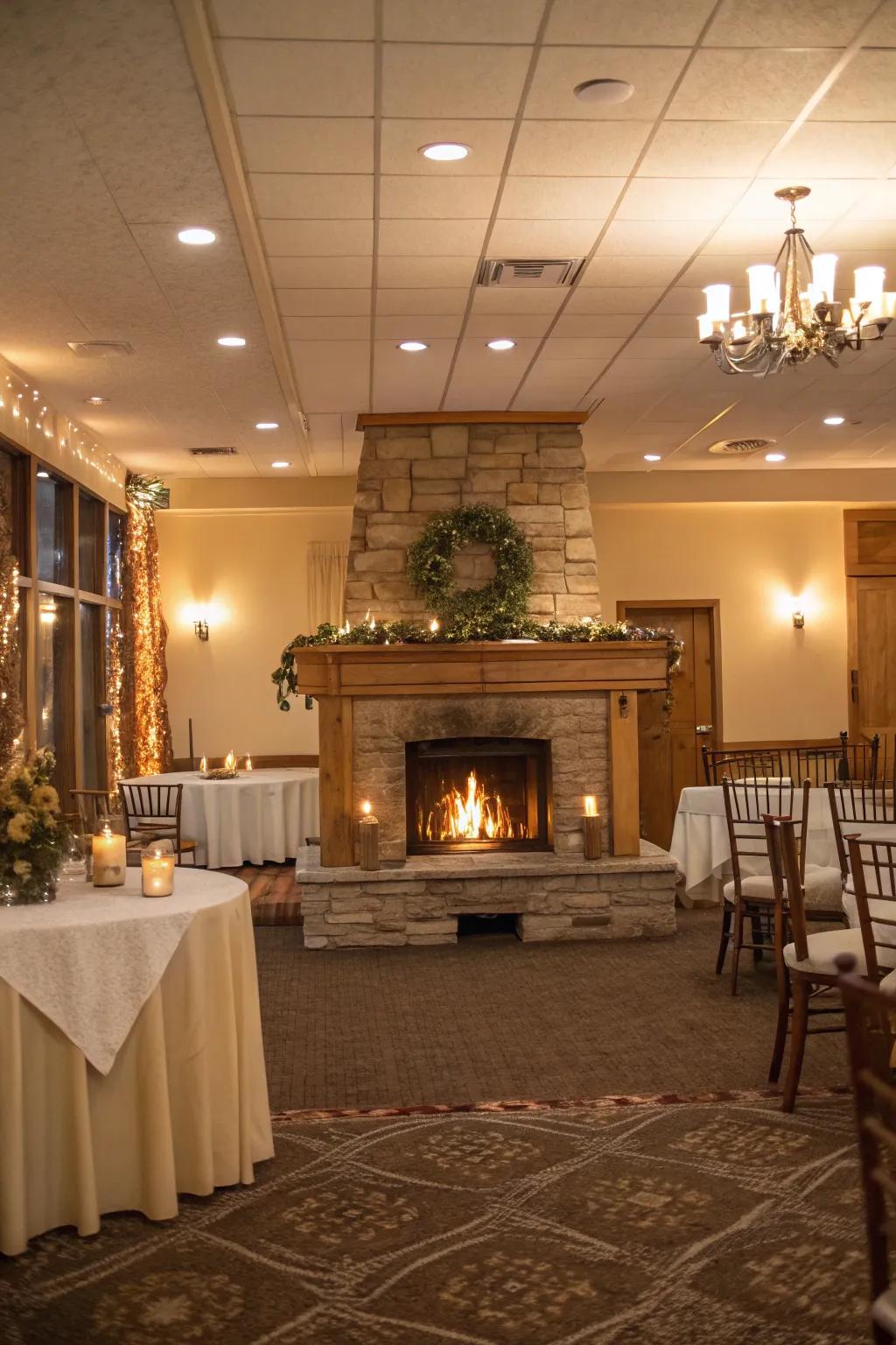 A fireplace adds warmth and becomes a gathering focal point.