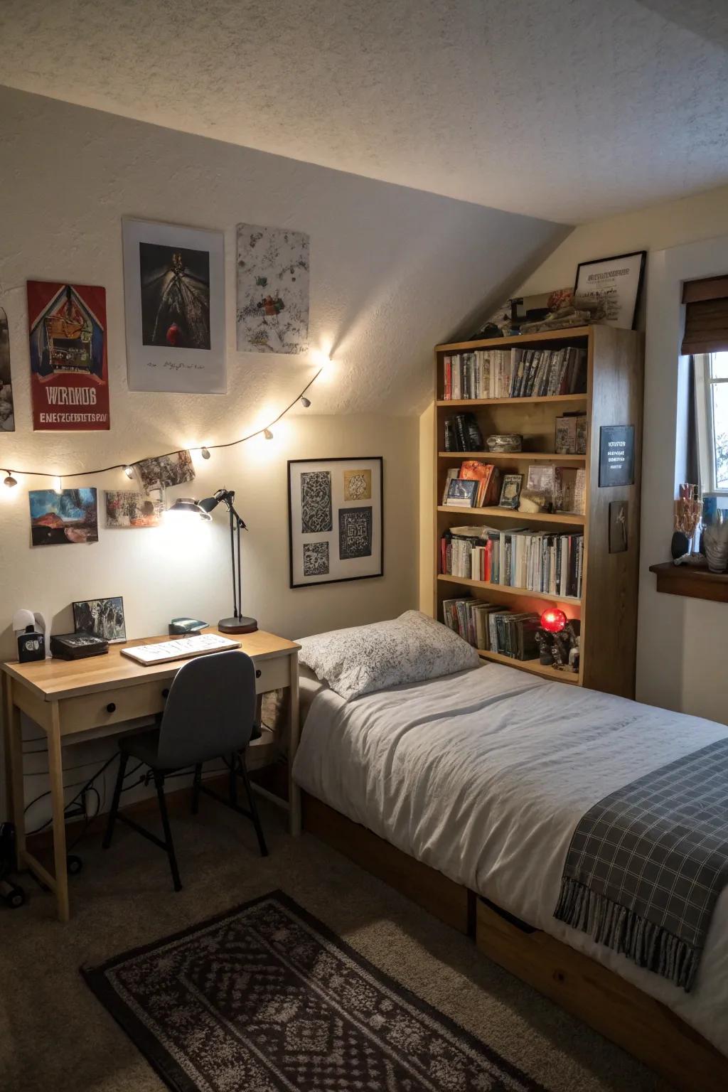 Wall-mounted lighting saves space while providing adjustable illumination.