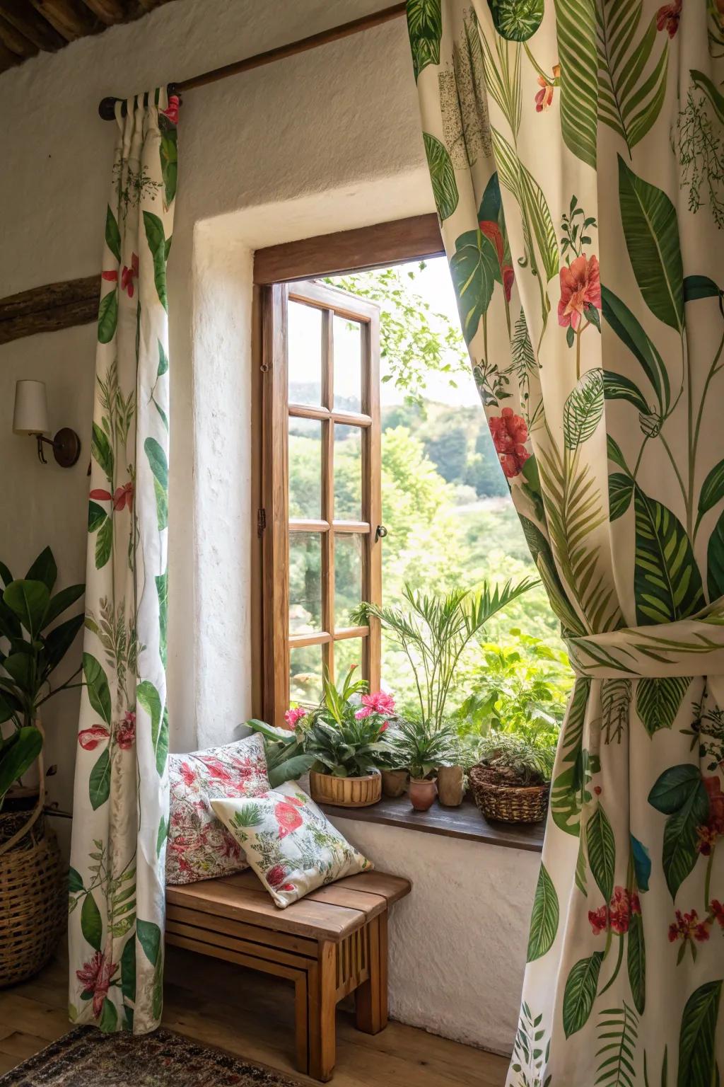 Herbal prints bring a refreshing, natural vibe to small windows.