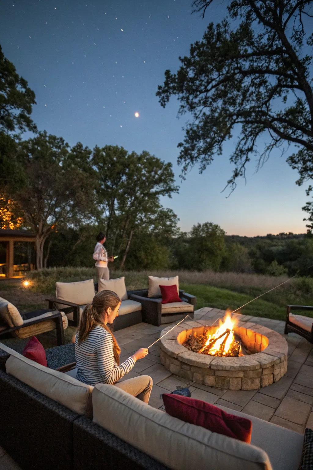 A fire pit arrangement is the heart of any outdoor s'mores bar experience.