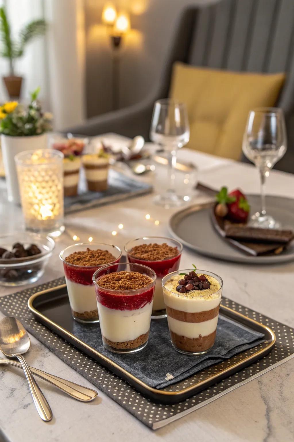 Individual dessert cups offering a sweet end to the celebration.