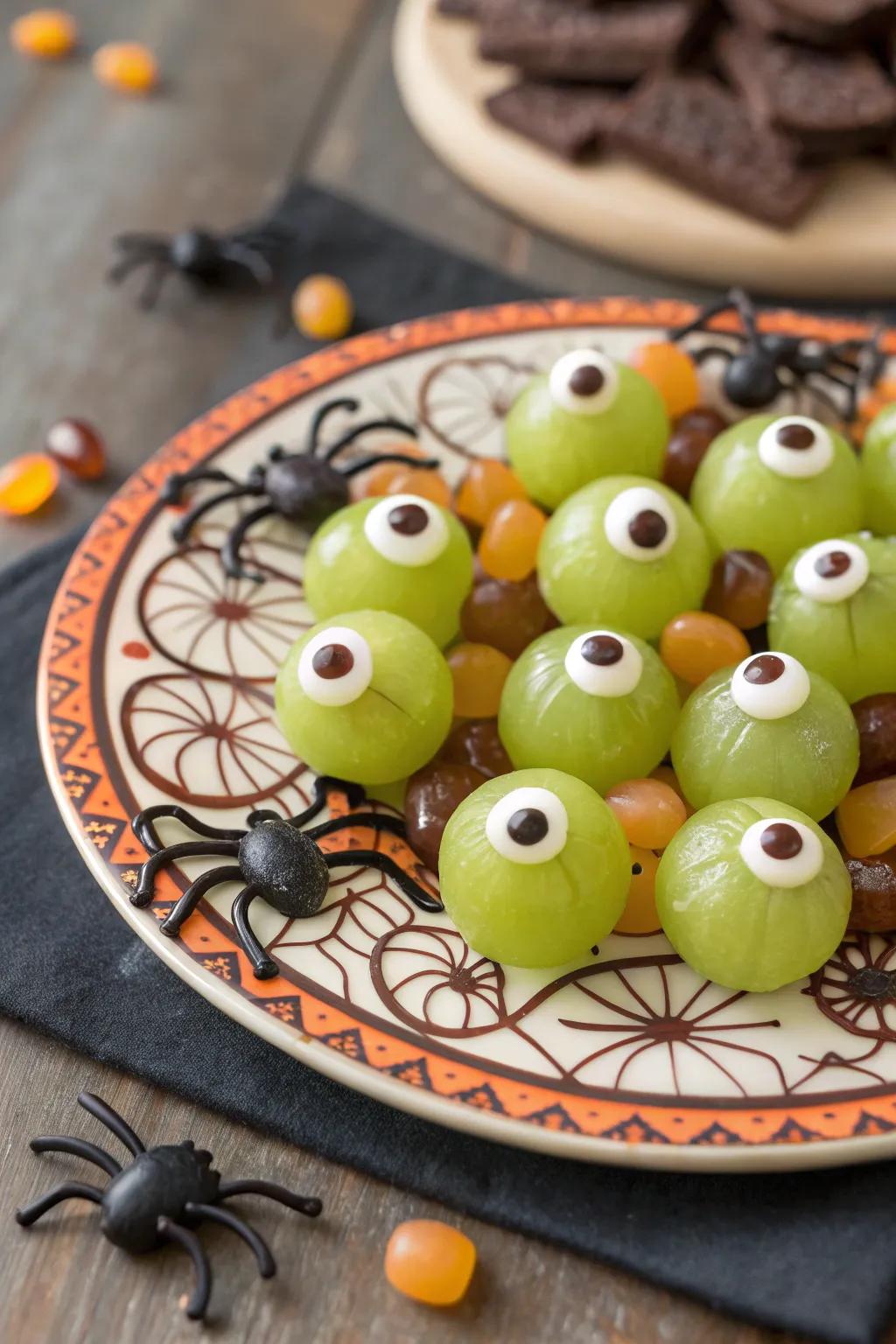 Optical grapes transmuting a plain snack into an All Hallows' Eve spectacle.