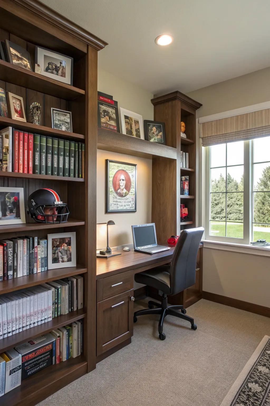 A sports book display adds depth and knowledge to your workspace.