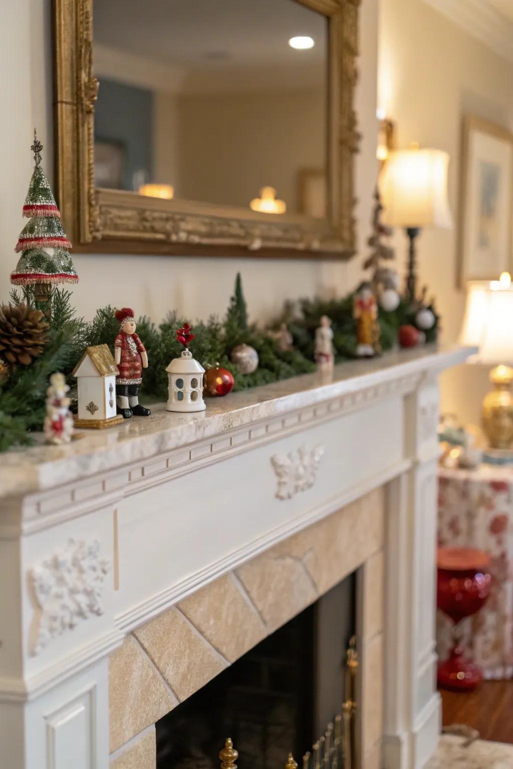 Ornamental touches impart a distinctive charm to the mantel.