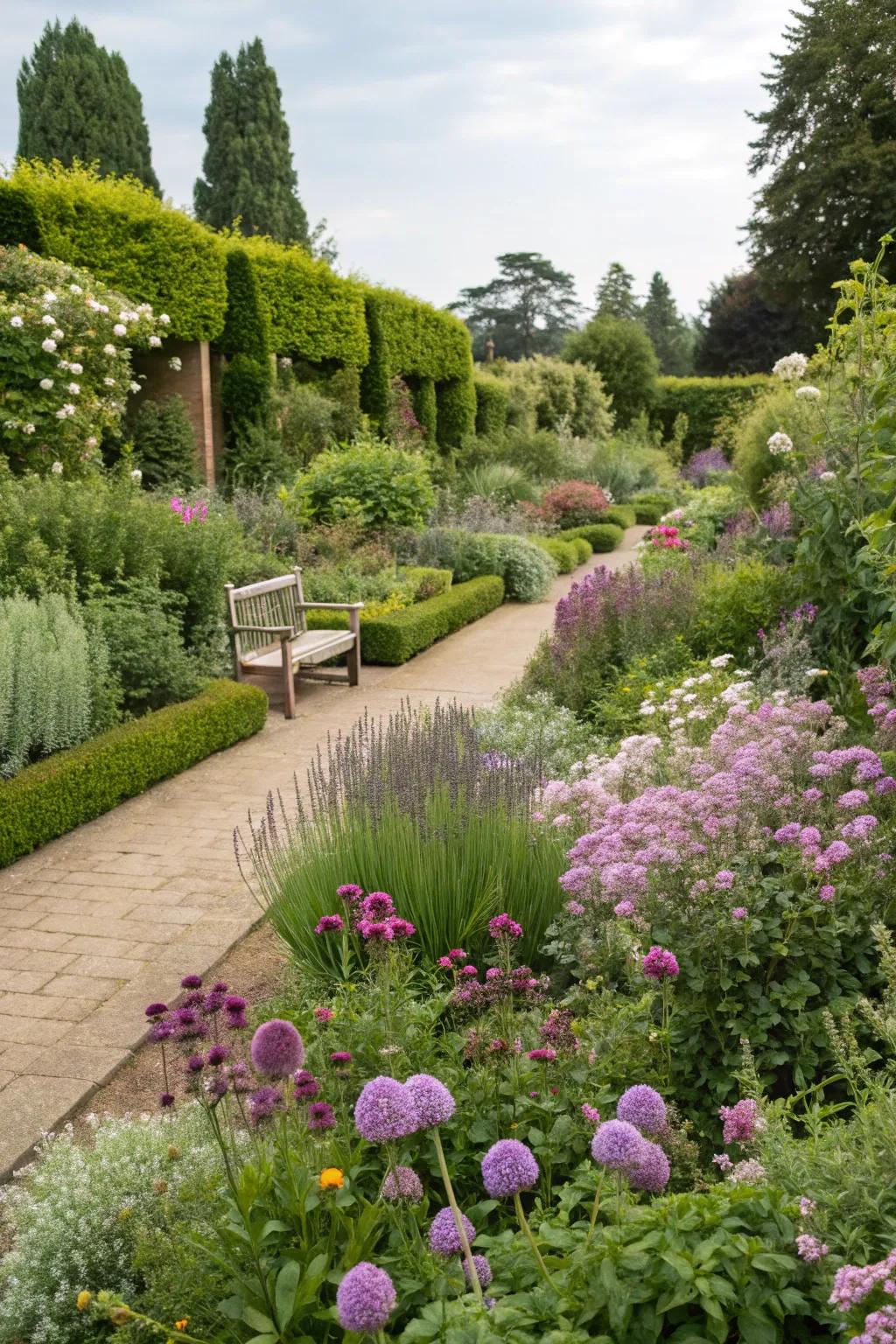 A sensory space delights with fragrant blooms and textured foliage.