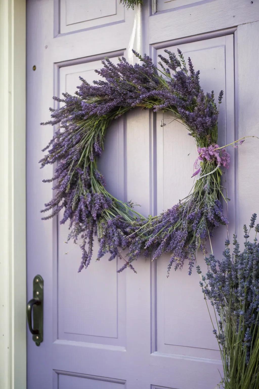 A soothing lavender wreath radiating serenity.