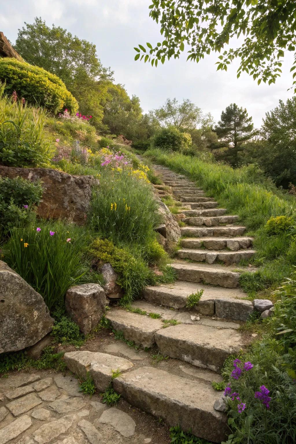 Terrain-adapted stone steps