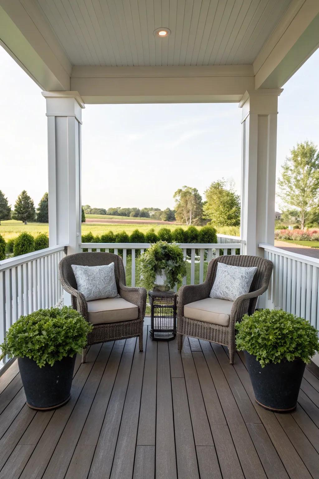 Symmetry creates a balanced and harmonious porch design.