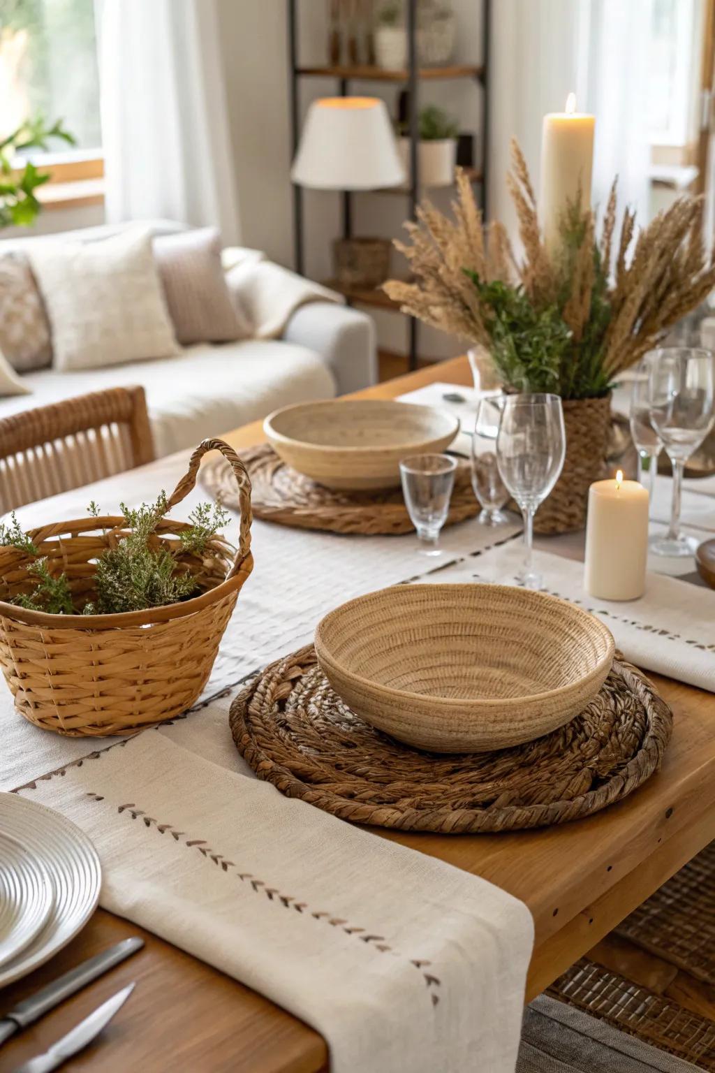 Organic textures infuse your dining surface with warmth and comfort.