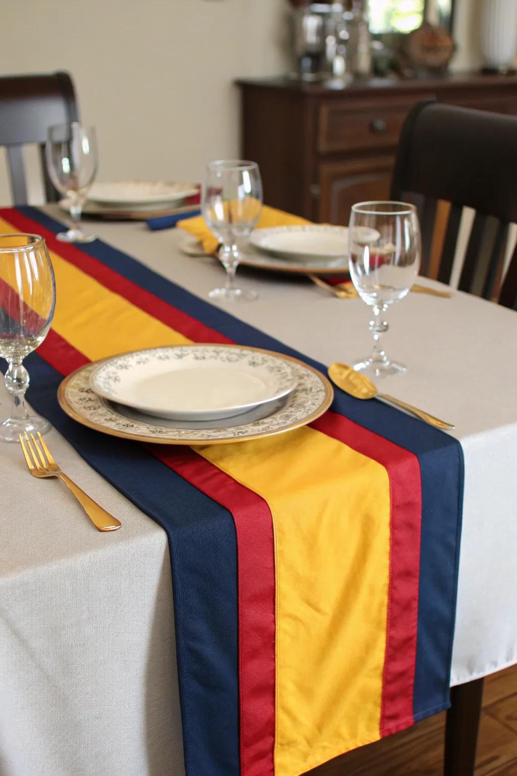 A handcrafted table accent in school colors elegantly ties the theme together.
