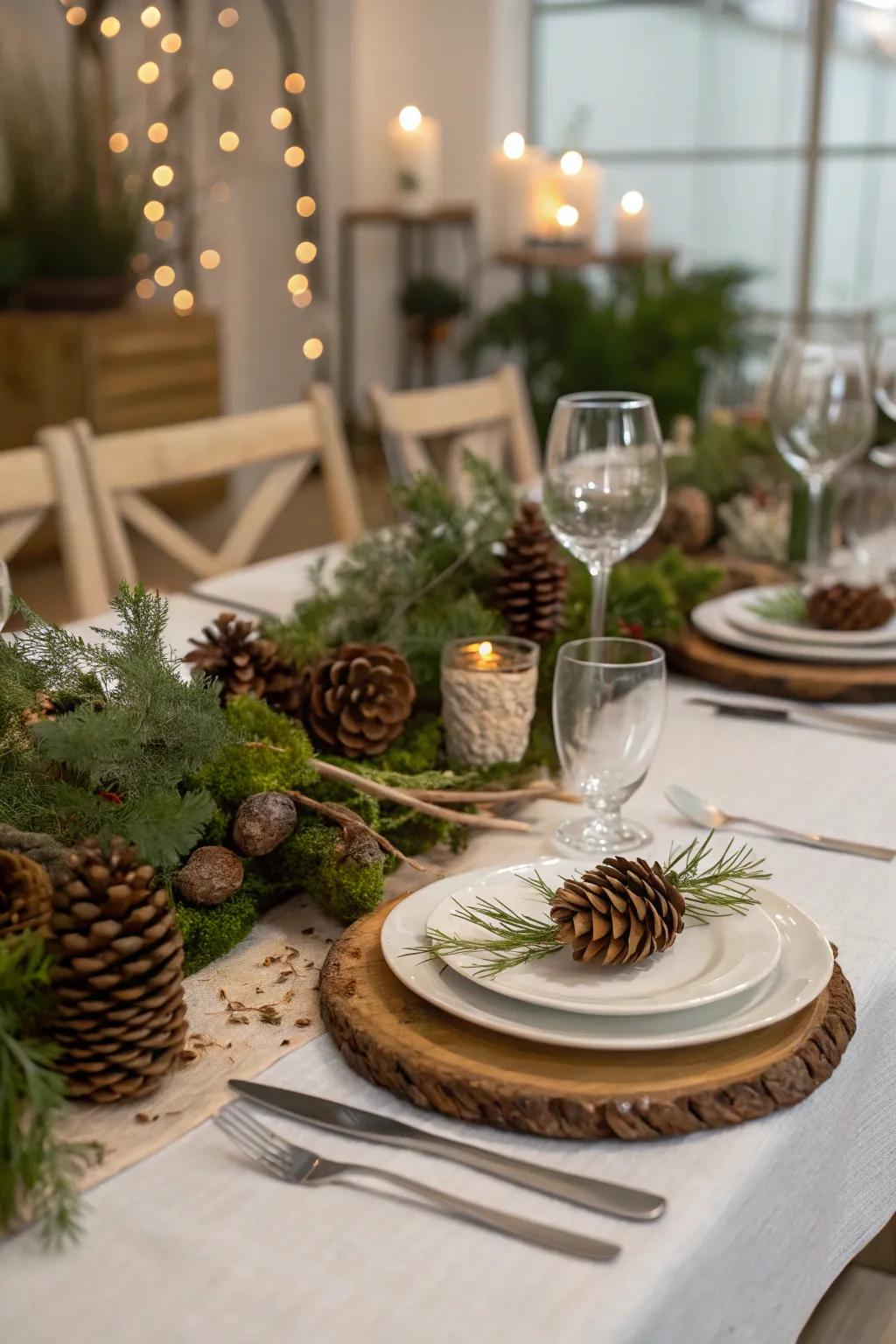 Nature motifs add country charm to the setting.