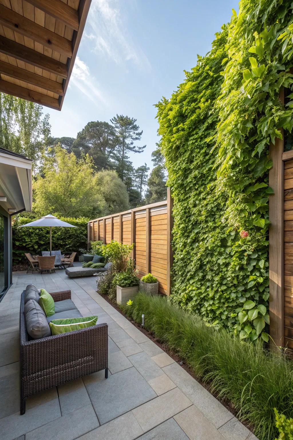 A lavish green wall offering both greenery and privacy.