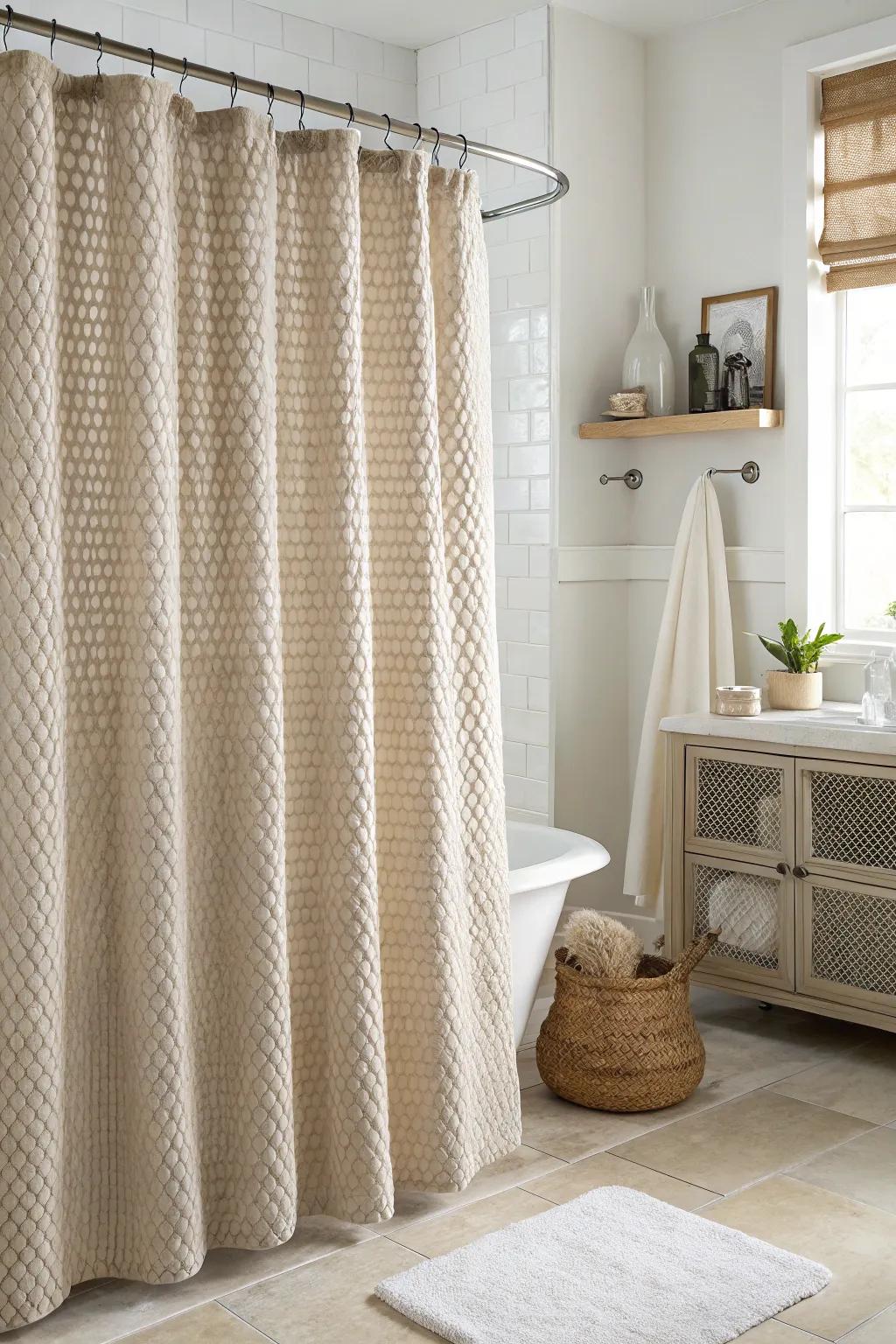 Knitted textiles like waffle weave add subtle elegance to your bathroom.