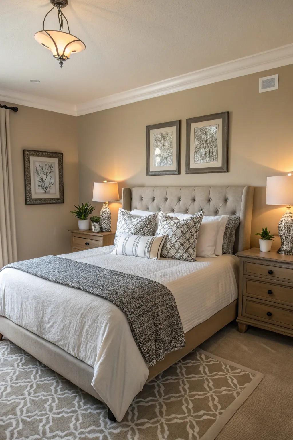 Refined matching shades elevate the tan sleeping quarters aesthetic.