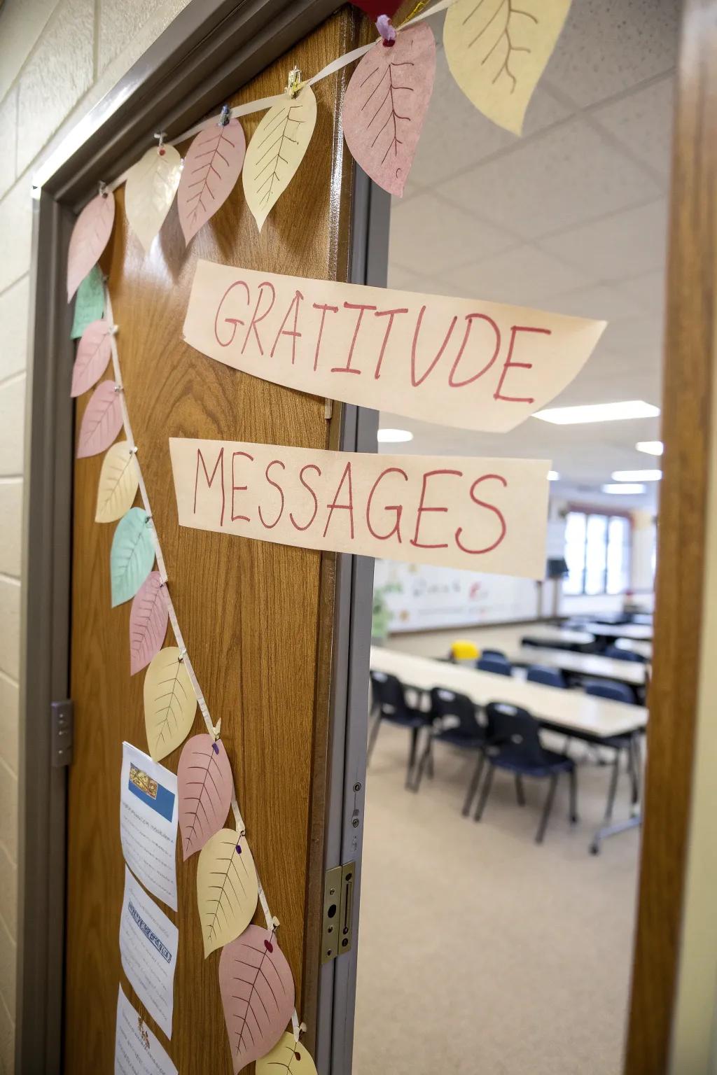 A gratitude chain display, showcasing thankful messages from students.