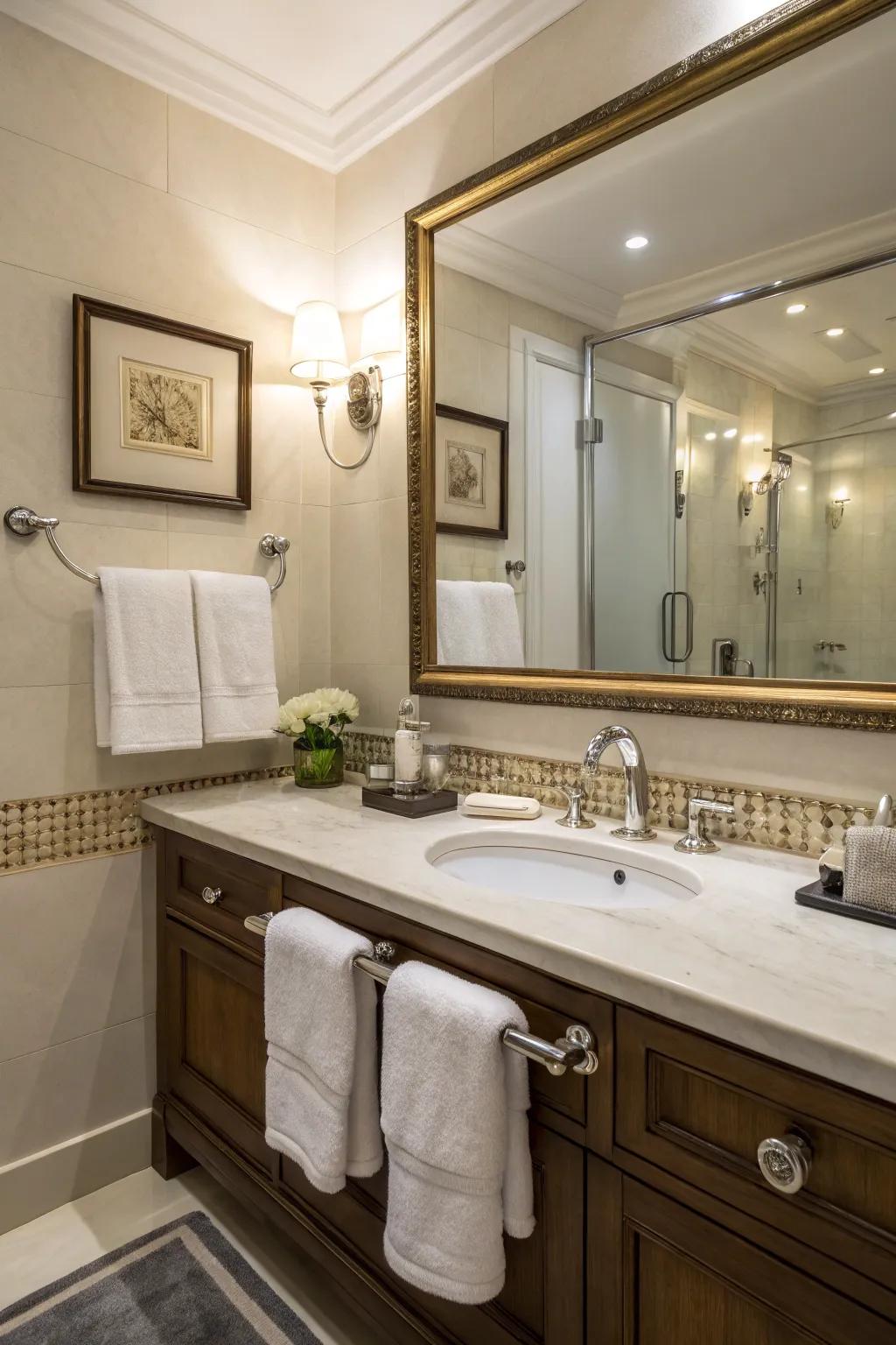 Practical elegance via additions within a restroom.