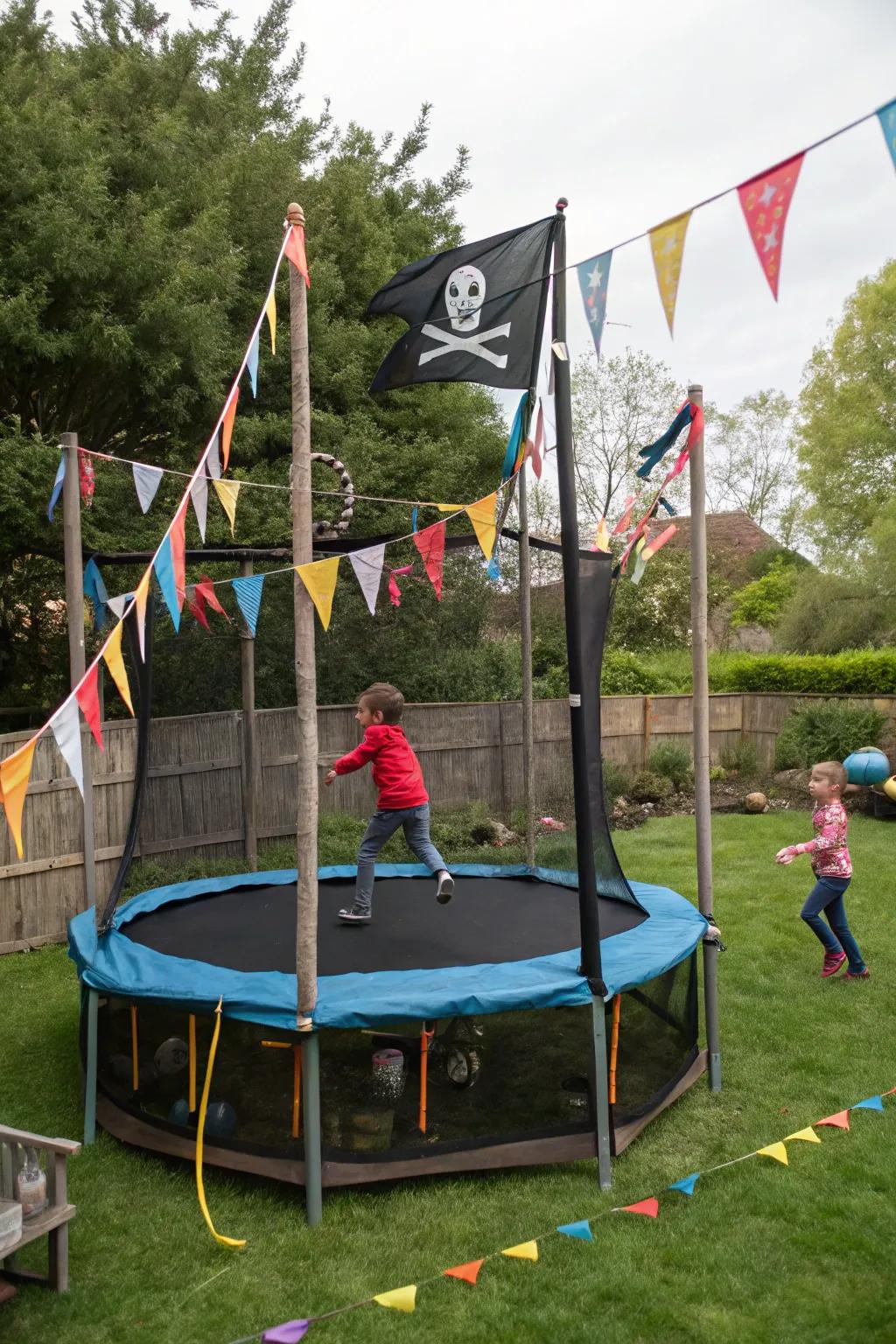 A bouncer transformed into a themed play space with colorful decorations.
