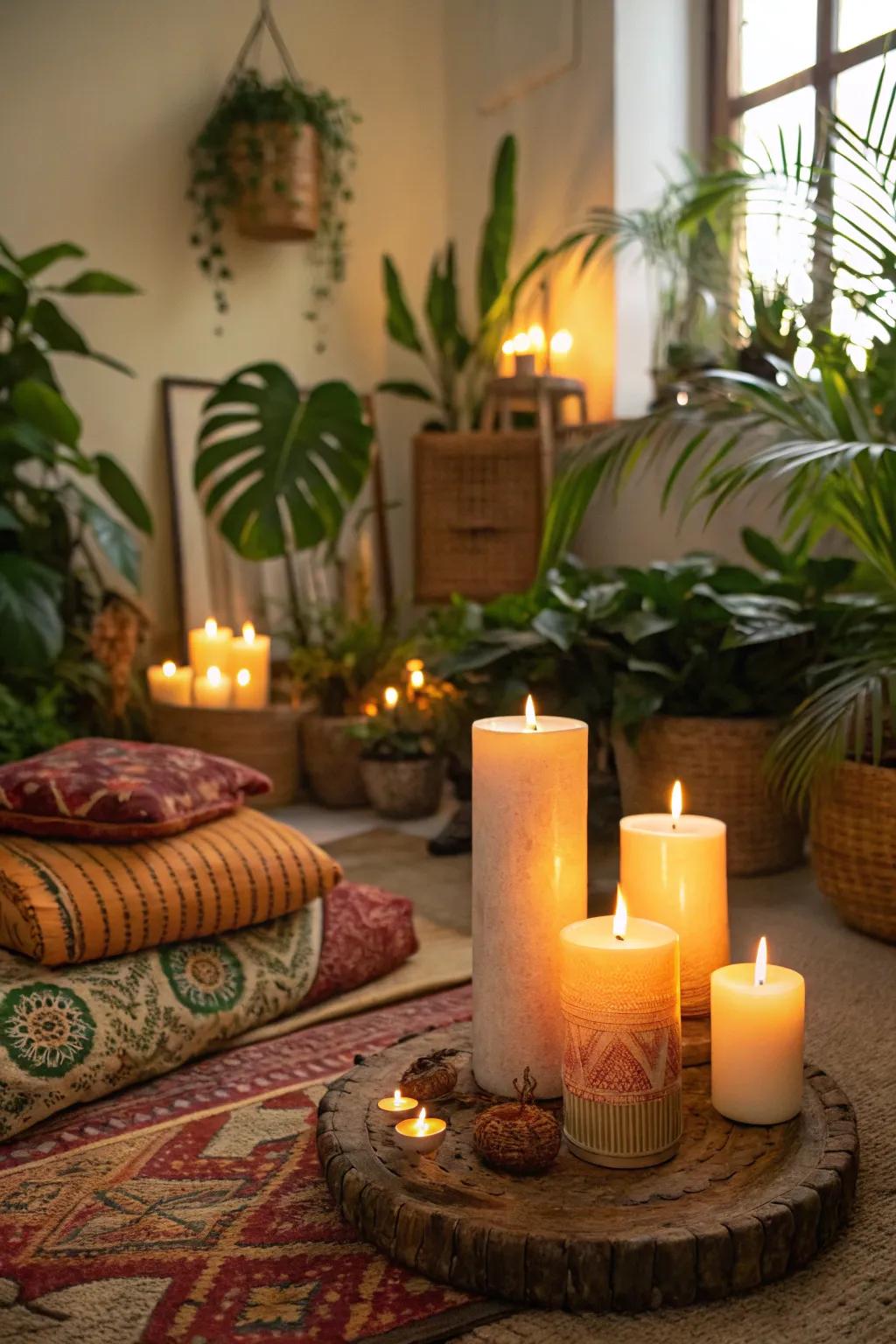 Tropical scented tapers augment the atmosphere.