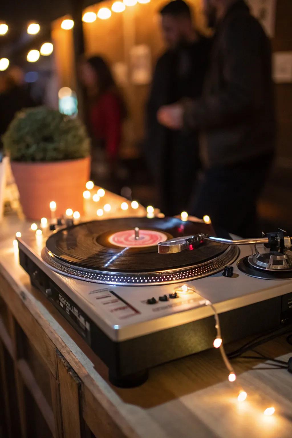 Deck lights creating a glowing effect under the record player.