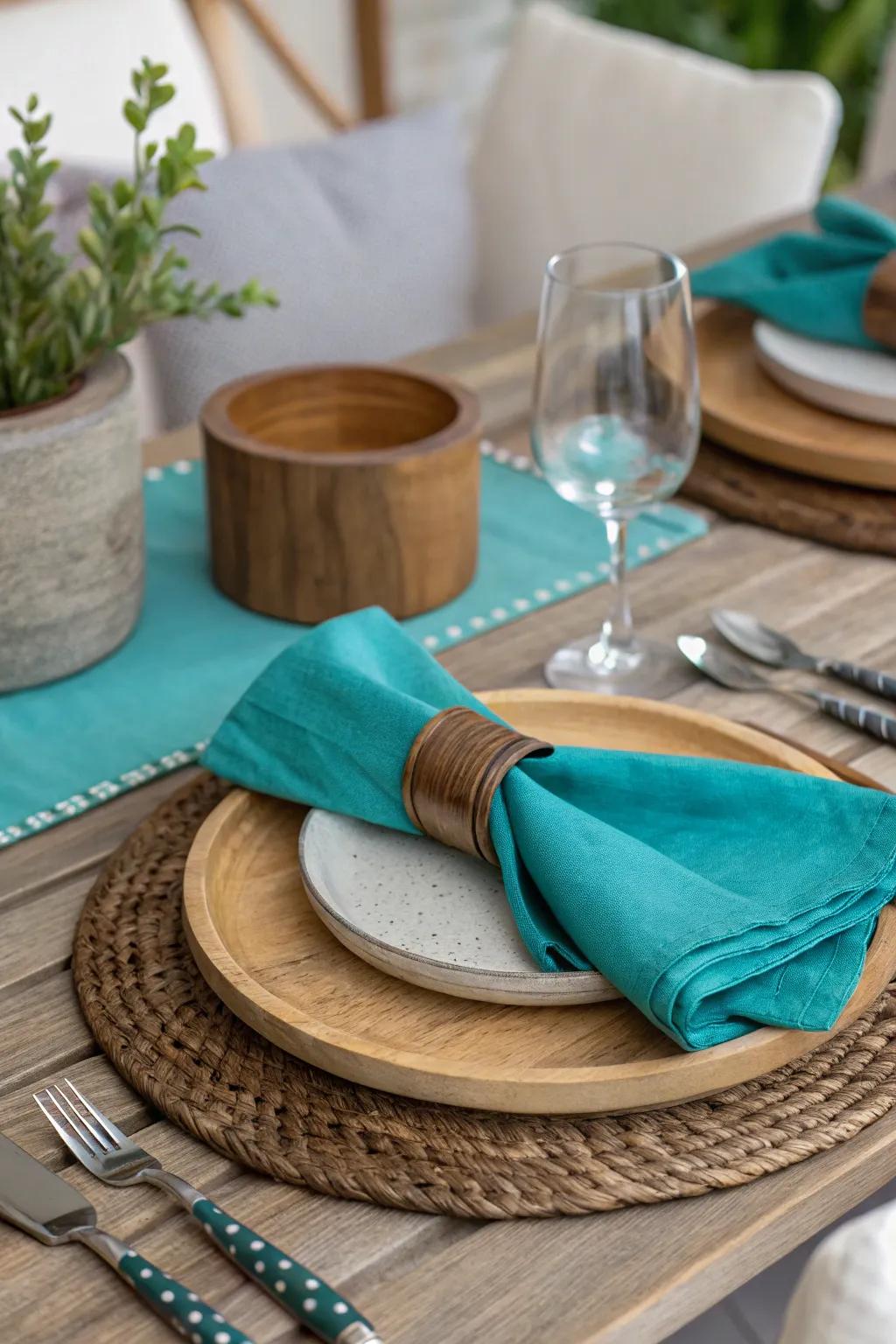 Blending materials appends texture and profundity to your teal motif.