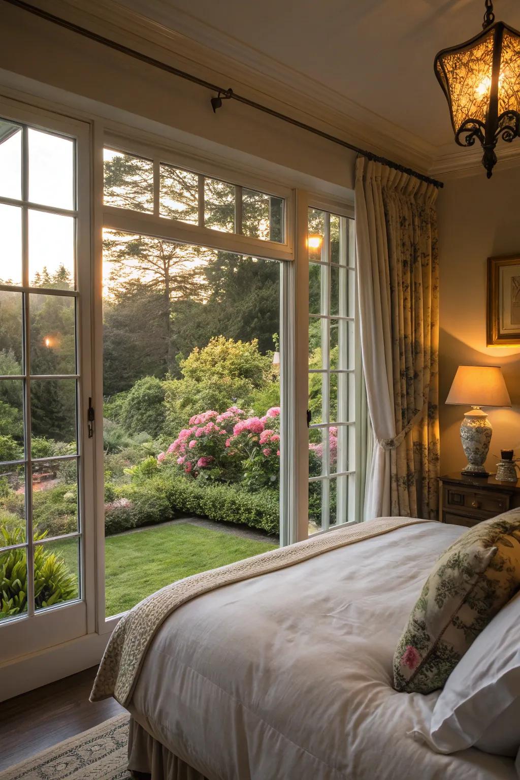 Captivating vistas elevate the serenity of your Tuscan-themed bedroom.