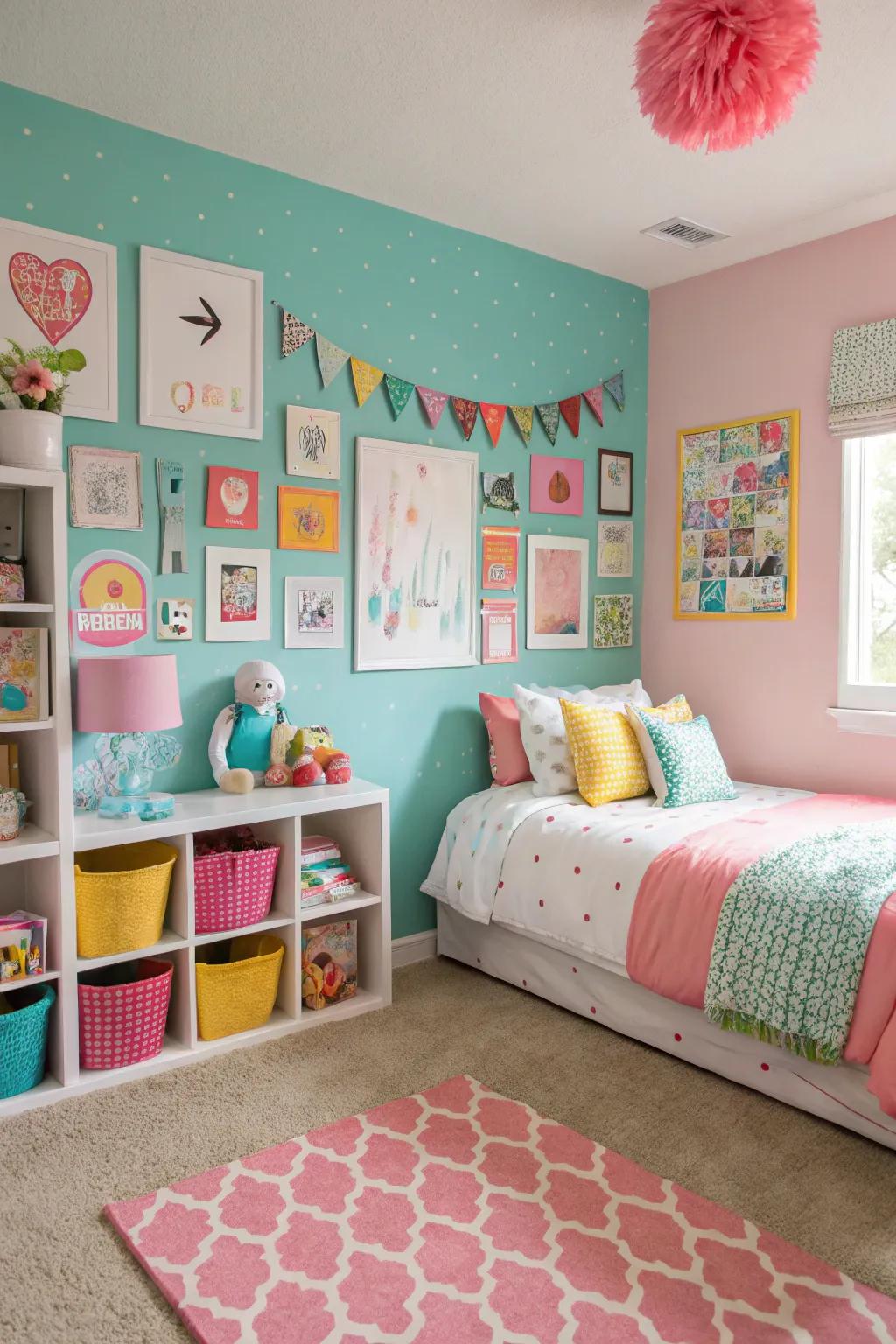 Dynamic design accentuated by a bold highlight wall.