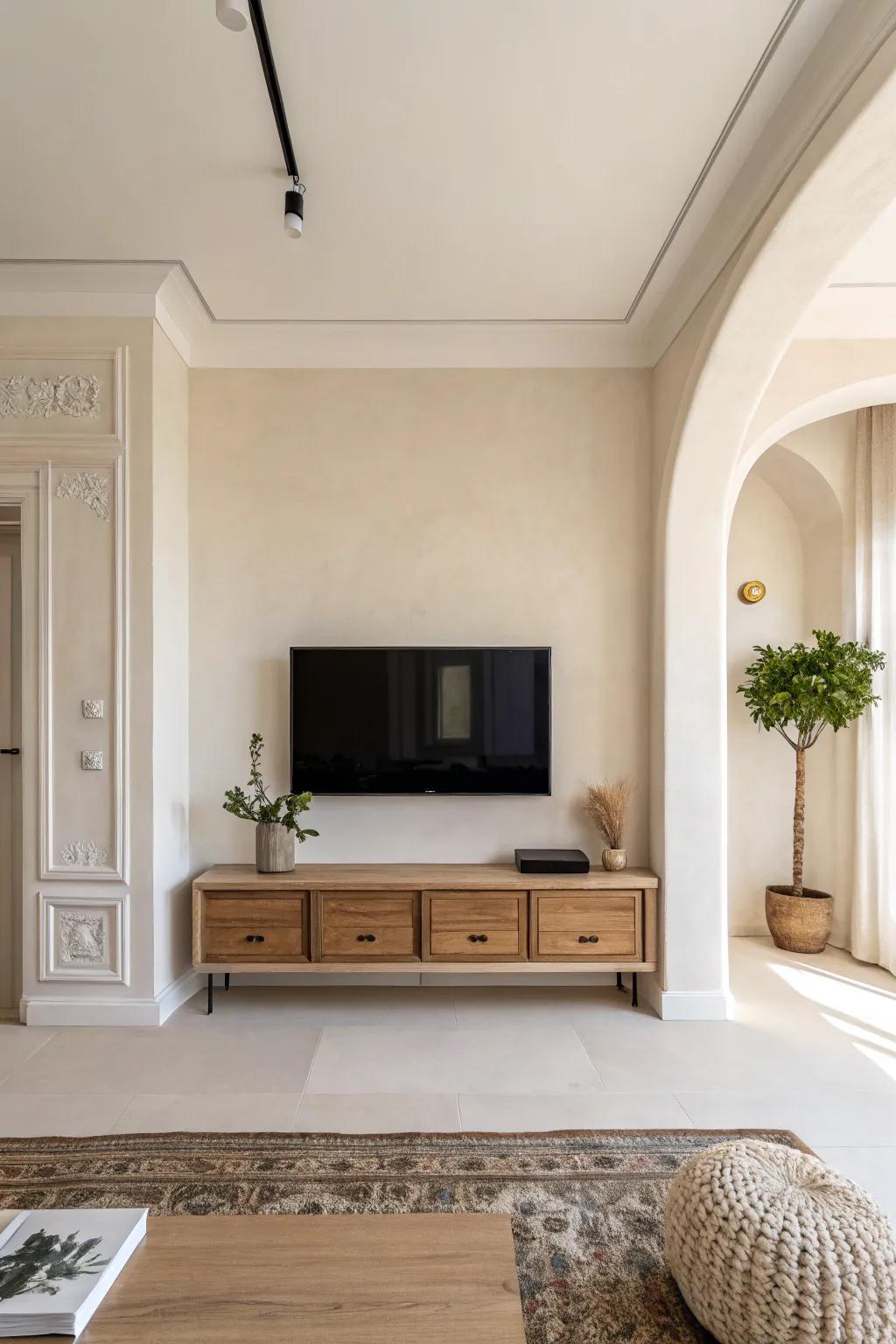 An uncluttered space beneath your television underscores minimalist design.