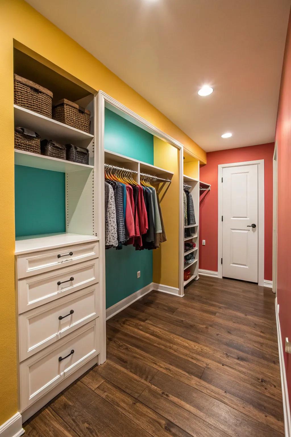 A splash of color can revitalize your basement closet.