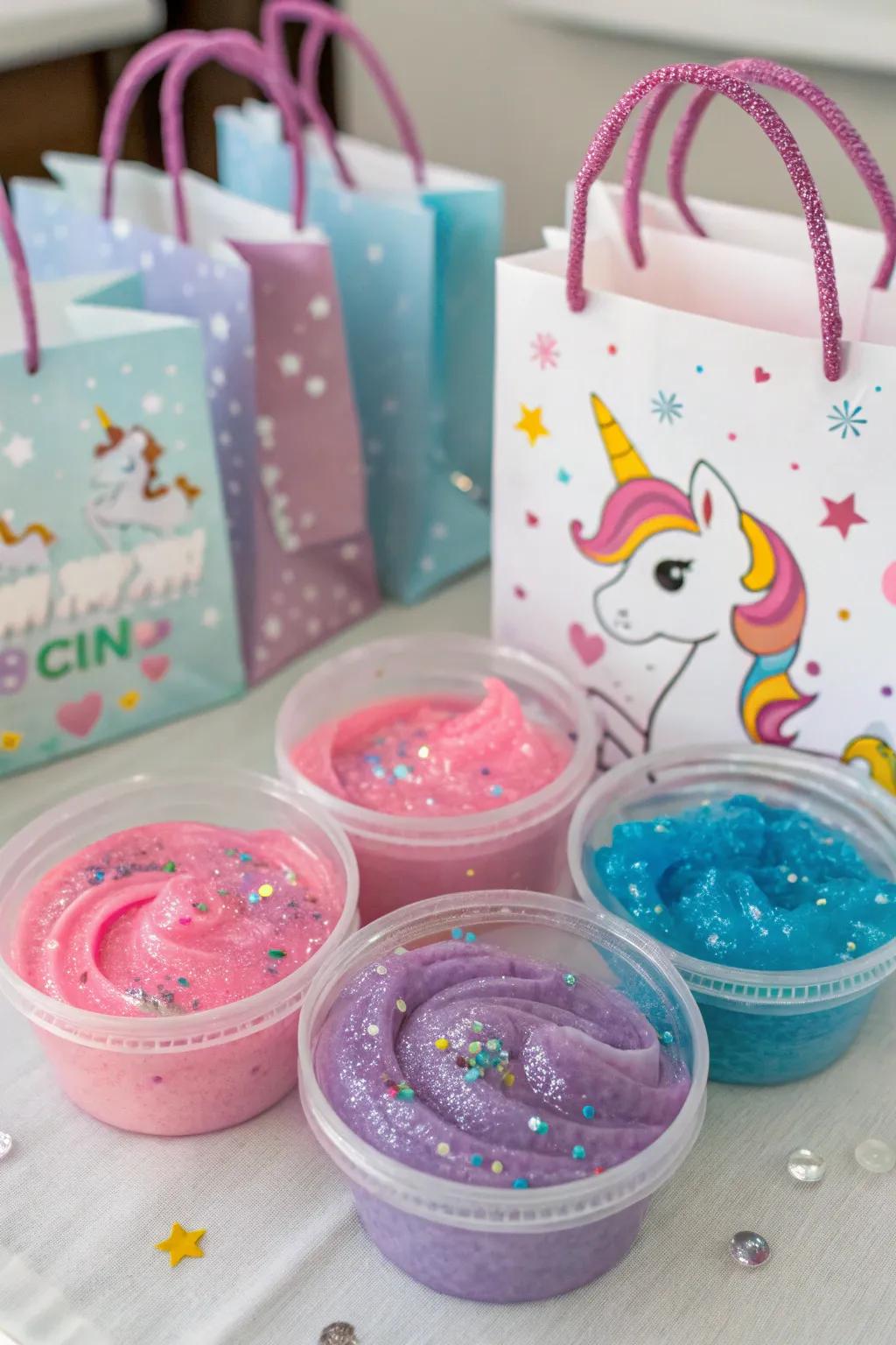 Goo-filled unicorn treat bags for playful fun.