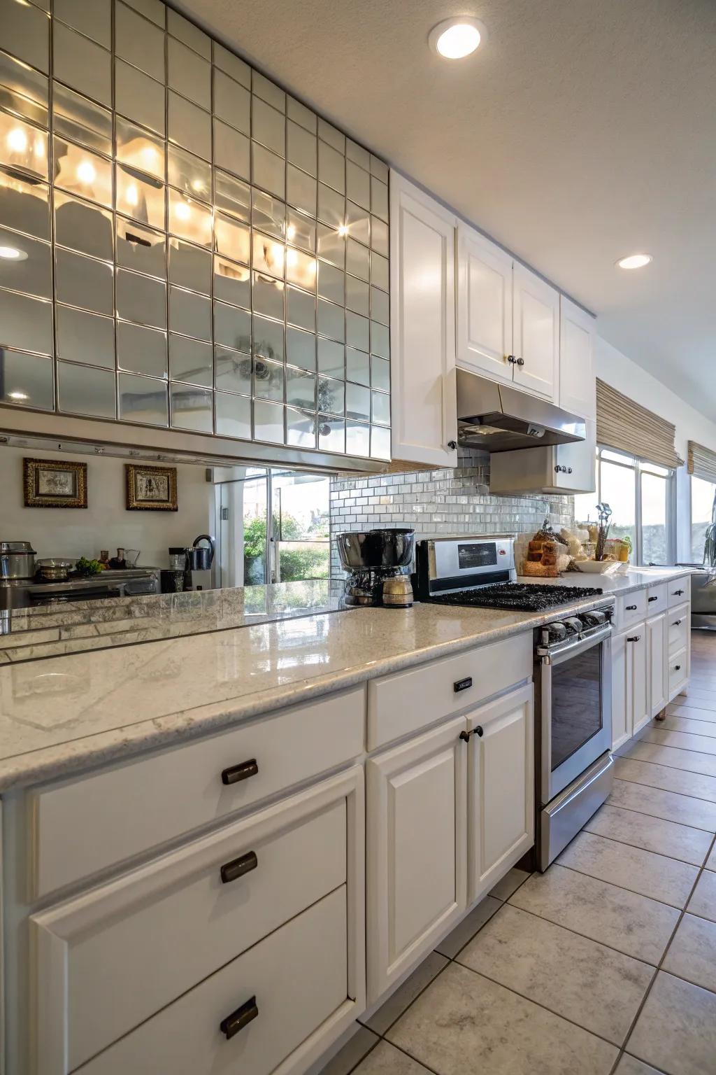 Open up space using glamorous reflective decorations.