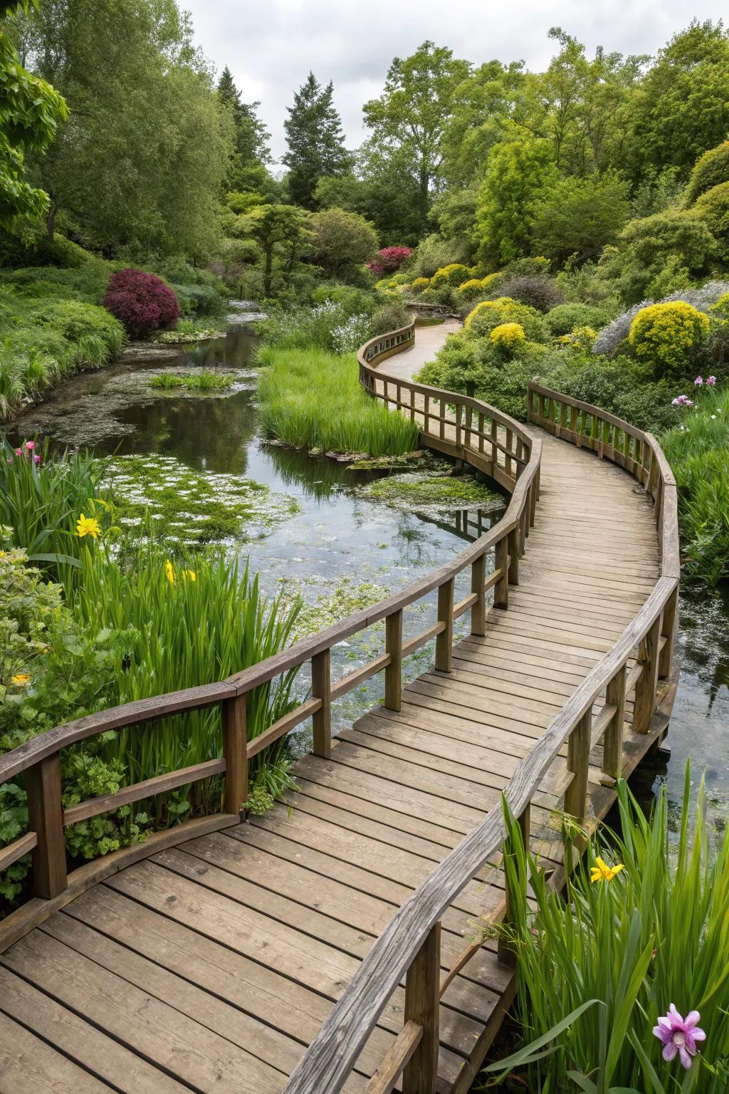 Boarded paths provide a unique means of traversing damp or uneven garden spaces.