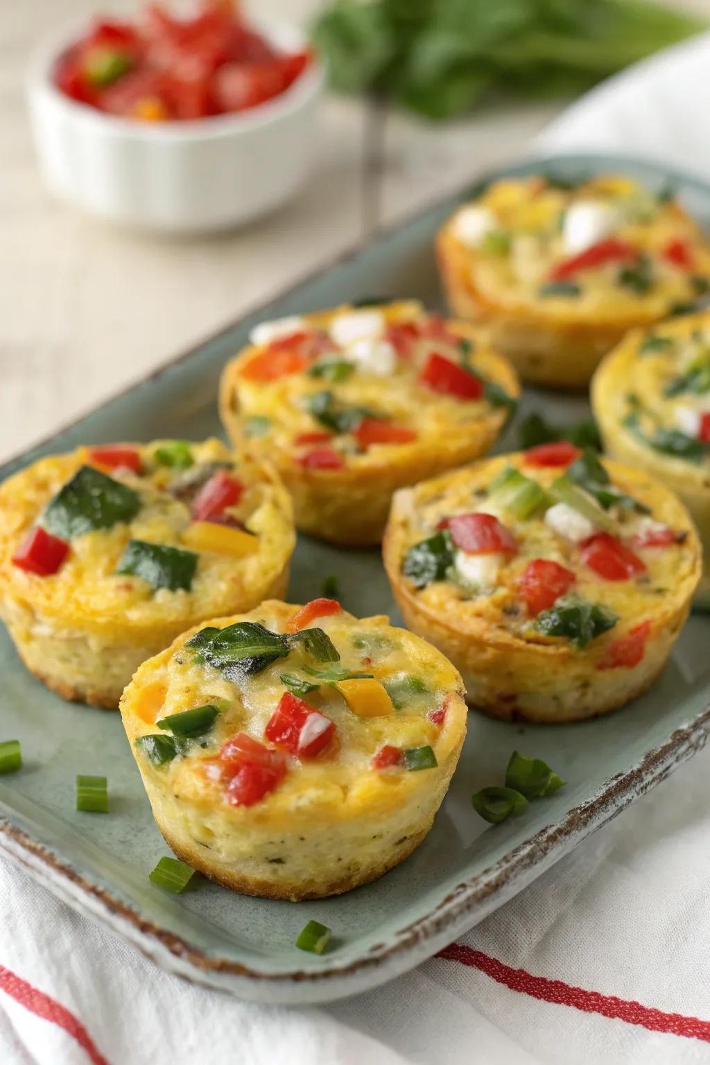 Fresh vegetable and cheese-flavored miniature frittatas.