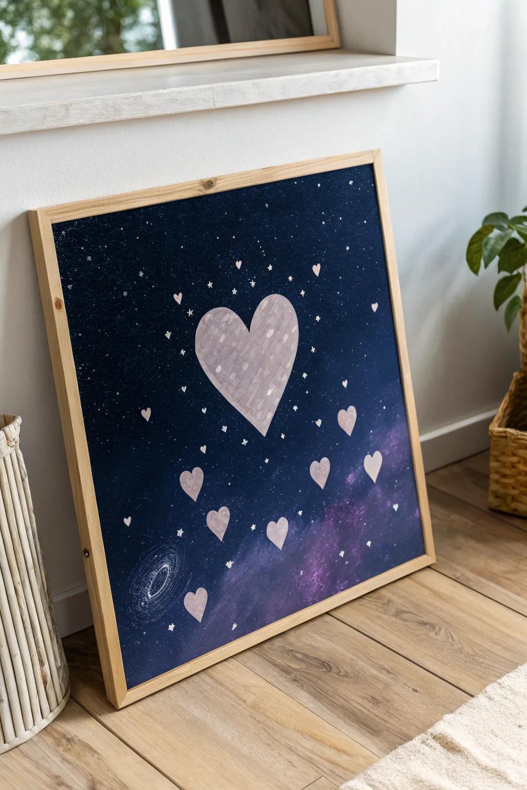 With this captivating galactic heart canvas, you can discover love in the stars—ideal for a minimalist Valentine's Day accent.