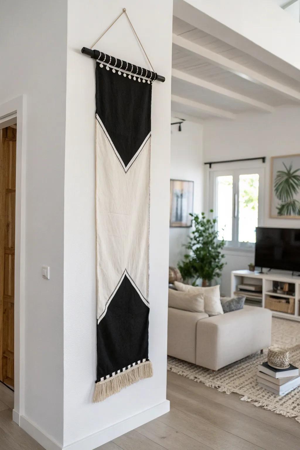 A black-and-white display adds classic elegance to a minimalist space.