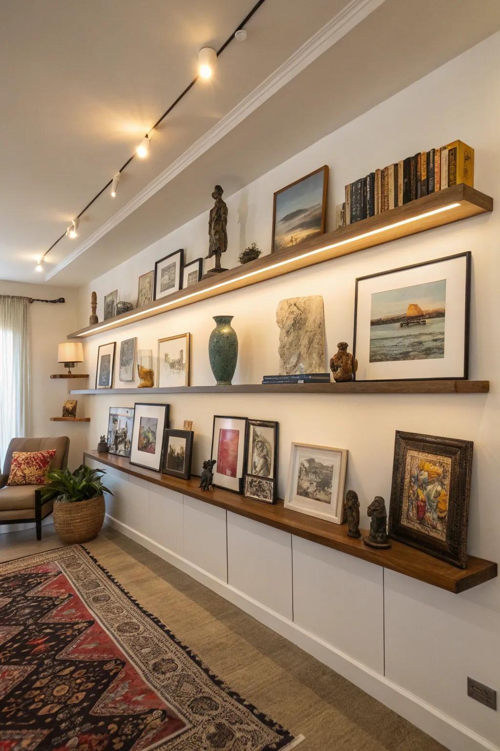 Levitating racks deliver flexible artwork display options.