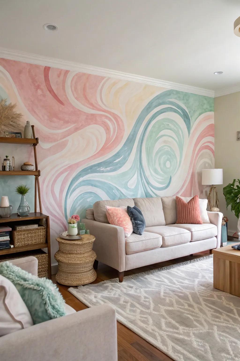 Make a tranquil atmosphere using a gentle watercolor mural.